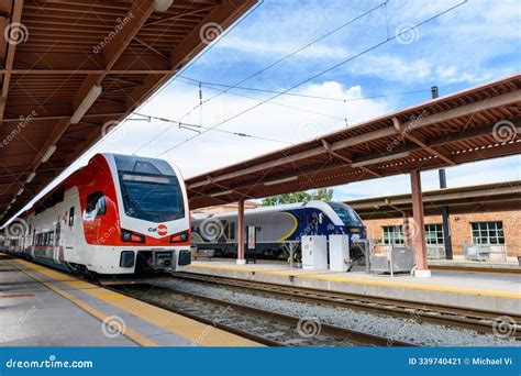 San Francisco Bound Caltrain Electric Commuter Train And Amtrak