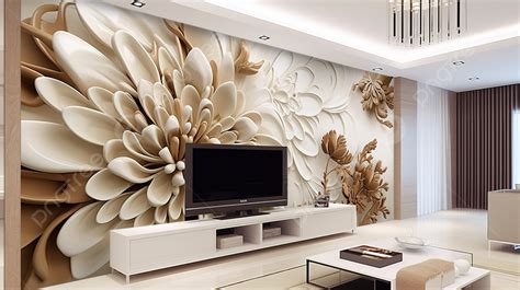 Living Room With Large Flower Wall Mural Background 3d Modern Mural