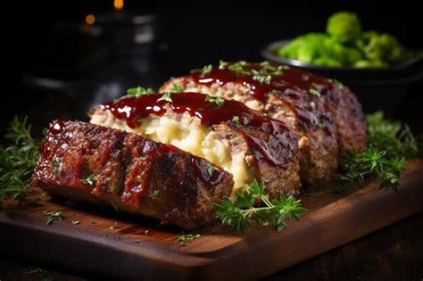 Premium Photo Bbq Glazed Meatloaf With Mashed Potatoes