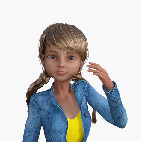 D Model Cartoon Girl In Jeans Jacket And Pants Turbosquid