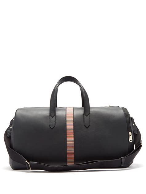 Paul Smith Signature Stripe Panelled Leather Holdall In Black For Men Lyst