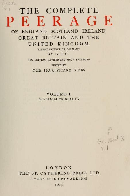 The complete peerage of England, Scotland, Ireland, Great Britain, and ...