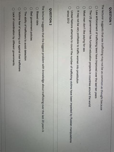 Solved QUESTION 1 The Lecturer Suggests That Sex Trafficking Chegg