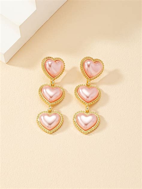 Faux Pearl Decor Heart Drop Earrings Faux Pearl Heart Drop Earrings Drop Earrings