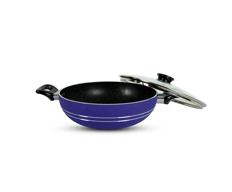 KLASSIC Wok Karahi Pot Short Handle 28Cm With Glass Lid Nonstick