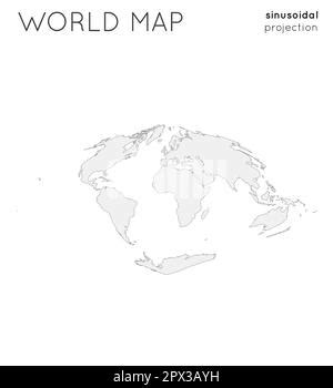 World Map Globe In Sinusoidal Projection With Graticule Lines Style