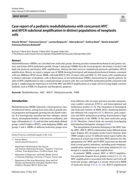 Pdf Case Report Of A Pediatric Medulloblastoma With Concurrent Myc