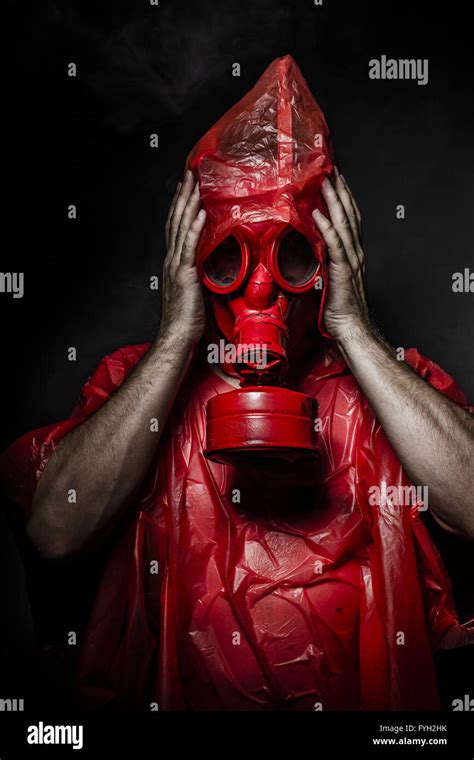 Military Concept Man With Red Gas Mask Stock Photo Alamy