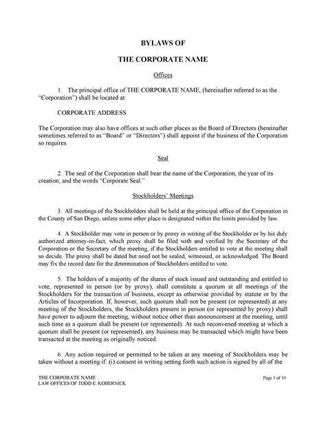 50 Simple Corporate Bylaws Templates And Samples Templatelab