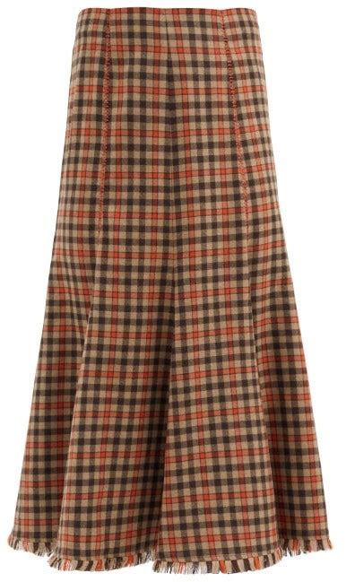 Gabriela Hearst Amy Fluted Check Cashmere Skirt Orange Multi Shopstyle