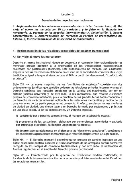 Leccion 2 2 Derecho De Los Negocios Internacionales 1 De Las