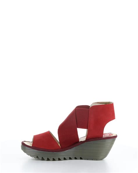 Fly London Yuba Red Leatherstretch Elastic Sandal The Shoe Muse