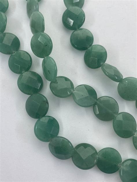 14mm Faceted Coin Green Aventurine Gemstone Beads Full Etsy