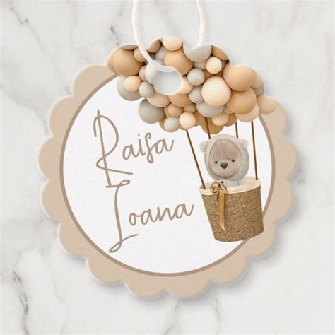 Etiquetas Para Recuerdos Globos De Oso Baby Shower Moderno Neutral De