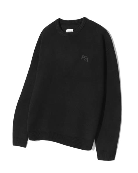 Musinsa Dimitri Black Asi Wool Small Logo Heavy Round Neck Knit Black