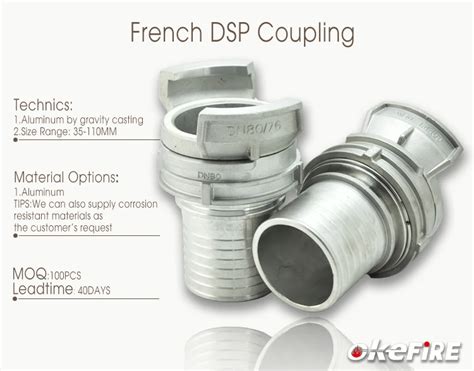 Okefire Aluminum French Type Dsp Fire Hose Coupling With Smooth Tail