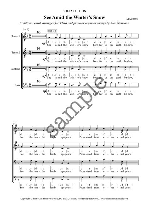 See Amid The Winters Snow TTBB Alan Simmons Music Choral Sheet