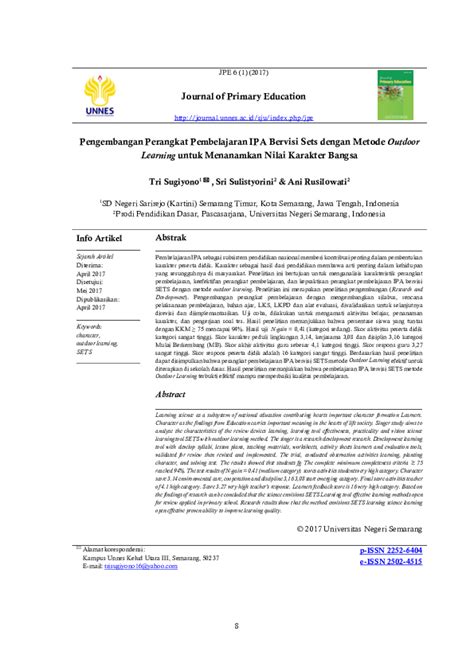 Pdf Pengembangan Perangkat Pembelajaran Ipa Bervisi Sets Dengan Metode Outdoor Learning Untuk