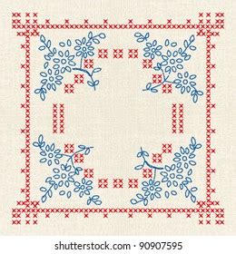 Vector Imitation Vintage Crossstitch Floral Ornate Stock Vector