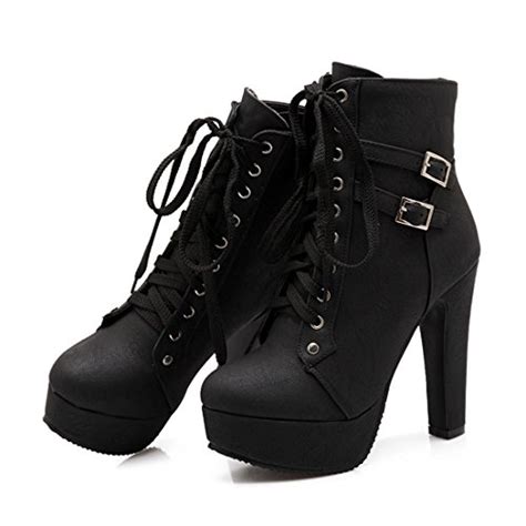 Buy Susanny Women Autumn Round Toe Lace Up Ankle Buckle Chunky High Heel Platform Knight Martin