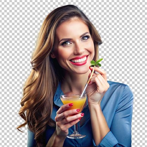 Premium Psd Smiling Woman Sipping A Cocktail Glass