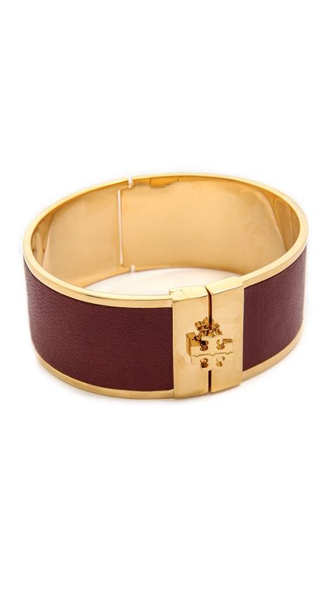 Tory Burch Skinny Leather Inlay Cuff Bracelet Blackshiny Gold In Deep