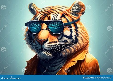 Portrait Of A Tiger Wearing Sunglasses Fashion Illustration Of A Tiger Stock Illustration