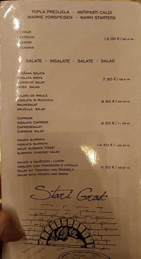 Menu At Pizzeria Stari Grad Rovinj Rovinj