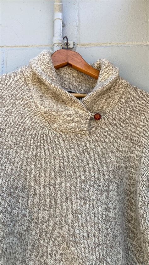 1980s Eddie Bauer Shawl Collar Oatmeal Sweater Gem