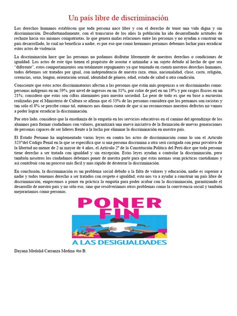 Un país libre de discriminación (Articulo de Opinión) | PDF ... 