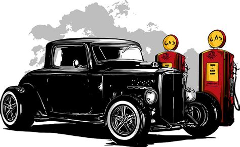 Vintage Car Hot Rod Garage Hotrods Carold School Car Digital Art By