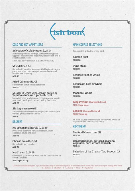 Menu Of Fish Bone Rixos Bab Al Bahr Al Marjan Island Ras Al Khaimah