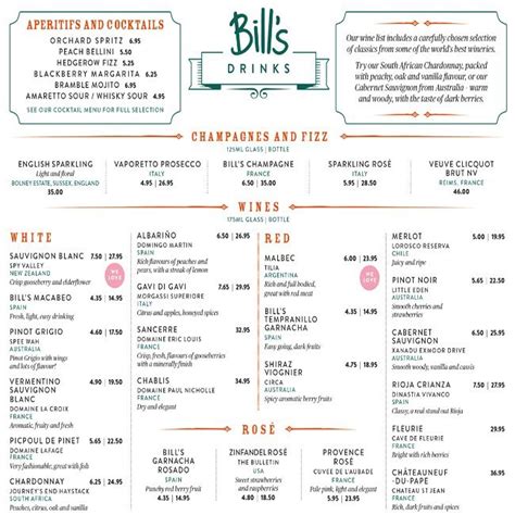 Bills Uk Menu Prices