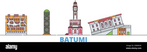 Georgia Batumi Line Cityscape Flat Vector Travel City Landmark