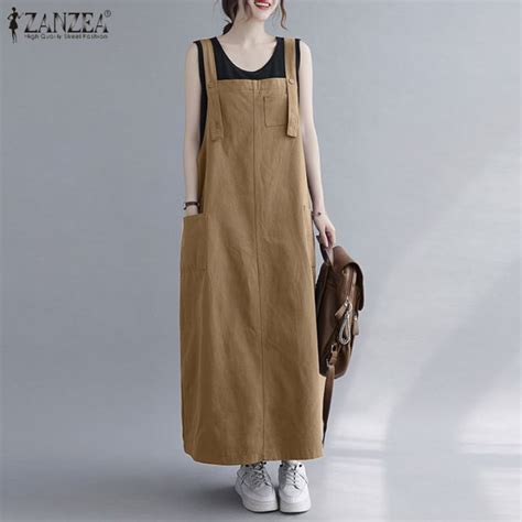 Zanzea Korean Style Womens Casual Sleeveless Plain Sundress Loose