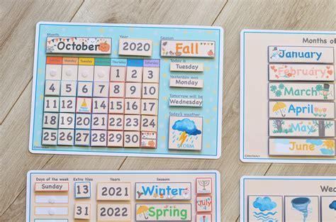 Montessori Calendar Kids Calendar Board Preschool Curriculum Etsy