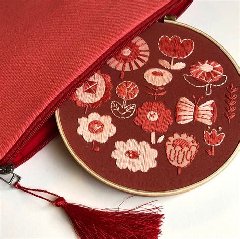 Flowers Hand Embroidery Kit Stitched Modern