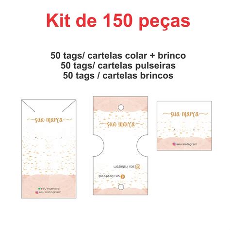 Kit 150 Tags Cartelas Personalizadas Para Joias Semi Joias E