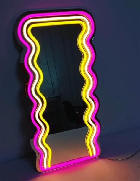 JXIN Wavy Mirror Neon Signs For Wall Decor 21 3 X 10 6 Wall Mounted