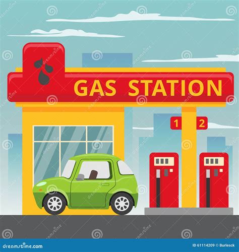 Petrol Gas Station Concept In Flat Design Style Stock Vector