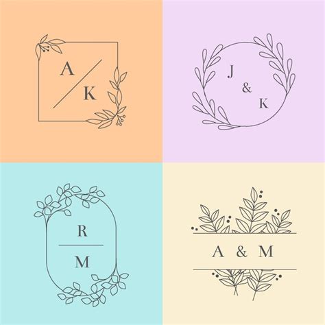 Monogramas De Casamento Minimalista Na Cole O De Cores Pastel Vetor