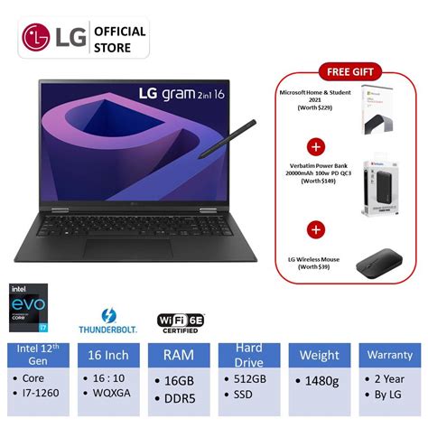 LG Gram 16T90Q G AA75A3 16 2560x1600 WQXGA 2 In 1 Touchscreen