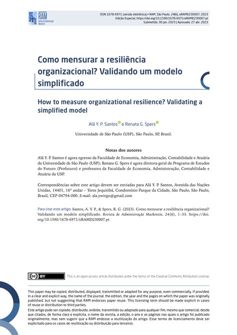 Pdf Como Mensurar A Resiliência Organizacional Validando Um Modelo