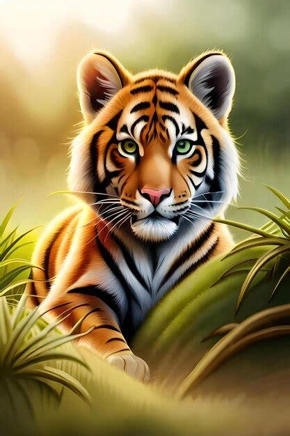 Premium AI Image | The majestic small and adorable natural tiger cub