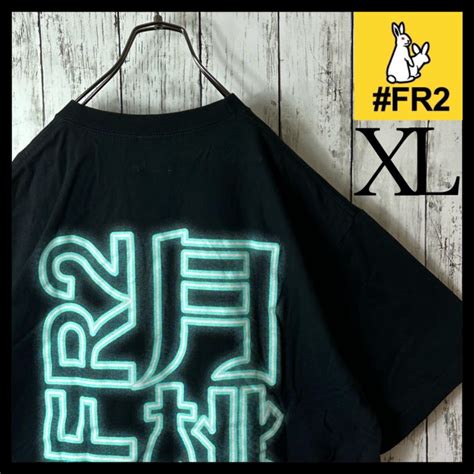 【希少】fr2 月桃 沖縄限定 ネオン Tシャツ L 黒 水色 ビッグロゴ