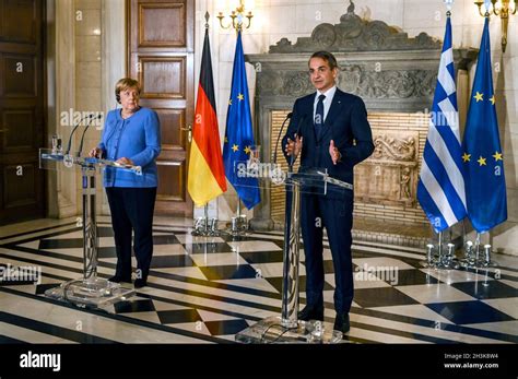 Athen Greece 29th Oct 2021 Outgoing German Chancellor Angela Merkel