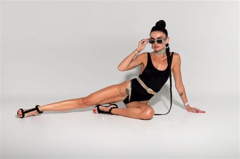 Premium Photo Skinny Woman Strip Black Lingerie