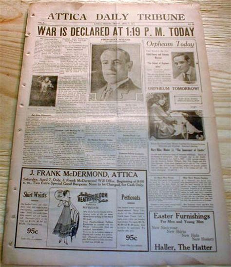 1917 display headline newspaper US declares WAR on GERMANY & enters ...