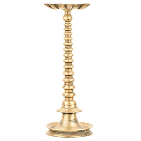 South Indian Hand Crafted Engraved Faceted Brass Oil Diya Light Stand