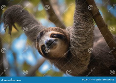 Happy Sloth Hanging On A Tree Stock Illustration Illustration Of